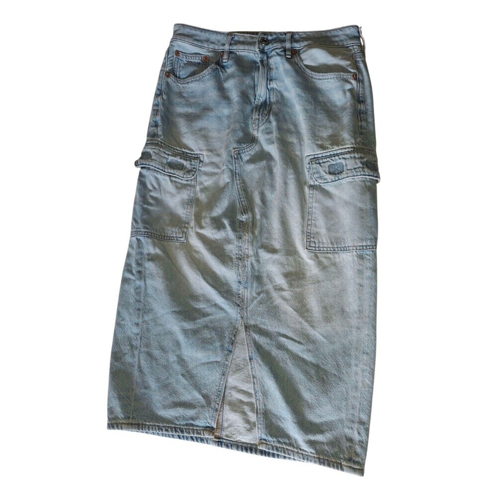 American Eagle Womens Cargo Pocket High Rise Midi Skirt Size 2 Denim Light 27x28